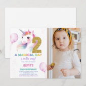 2e Verjaardag Eenhoorn Verjaardag Uitnodigingen fo (Voorkant / Achterkant)