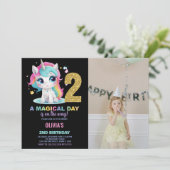 2e Verjaardag Eenhoorn Verjaardag Uitnodigingen fo (Staand voorkant)