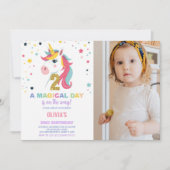 2e Verjaardag Eenhoorn Verjaardag Uitnodigingen fo (Voorkant)