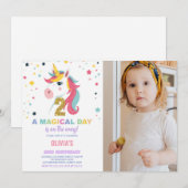 2e Verjaardag Eenhoorn Verjaardag Uitnodigingen fo (Voorkant / Achterkant)