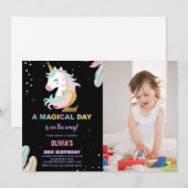 2e Verjaardag Eenhoorn Verjaardag Uitnodigingen w  (Voorkant / Achterkant)