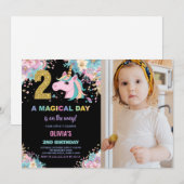 2e Verjaardag Eenhoorn Verjaardag Uitnodigingen w  (Voorkant / Achterkant)