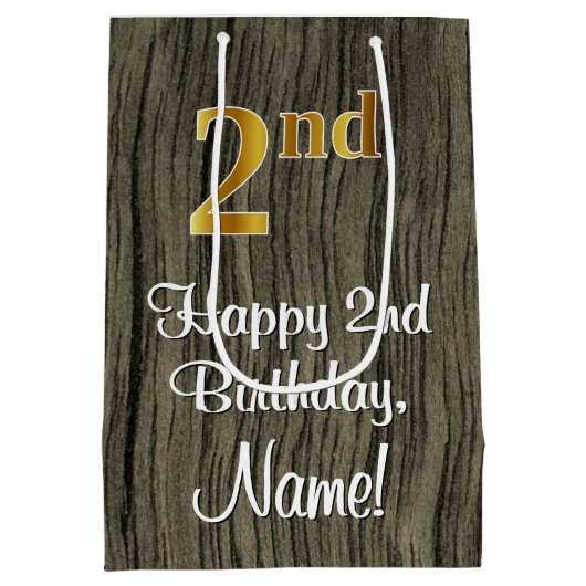 2e verjaardag: Elegante nepgoud look #, Nep hout Medium Cadeauzakje (Achterkant)