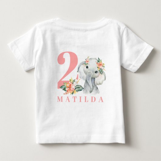 2e verjaardag Elephant Floral T-shirt (Achterkant)