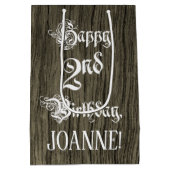 2e verjaardag: Fancy, Faux Wood Kijk + Aangepaste  Medium Cadeauzakje (Achterkant)