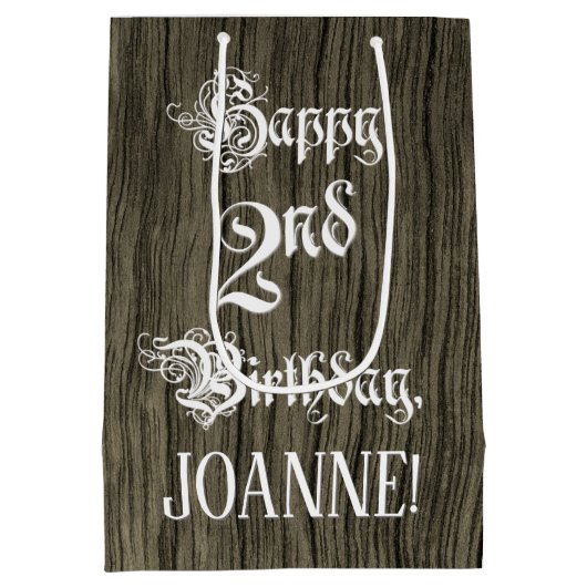 2e verjaardag: Fancy, Faux Wood Kijk + Aangepaste  Medium Cadeauzakje (Achterkant)