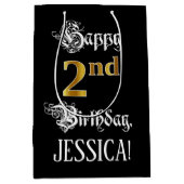 2e verjaardag ~ Fancy script; Faux Gold Kijk; naam Medium Cadeauzakje (Voorkant)