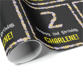 2e verjaardag: Floral Flowers Number, Custom Name Cadeaupapier (Rol Hoek)