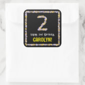 2e verjaardag: Floral Flowers Number, Custom Name Vierkante Sticker (Tas)