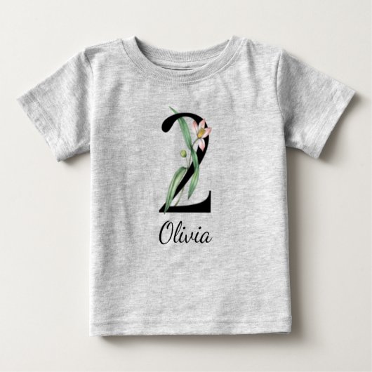 2e verjaardag Floral Personal Name Baby T-Shirt (Voorkant)