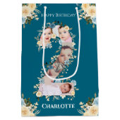 2e verjaardag Foto Blauwgroen Collage Blue Yellow  Medium Cadeauzakje (Achterkant)