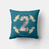 2e verjaardag Foto Collage Blauwgroen Blauw Gele B Kussen (Achterkant)