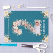 2e verjaardag Foto Collage Blauwgroen Blauw Gele B Tissuepapier (Craft)