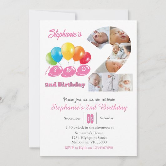 2e verjaardag foto collage nummer 2 Meisje Kaart (Voorkant)