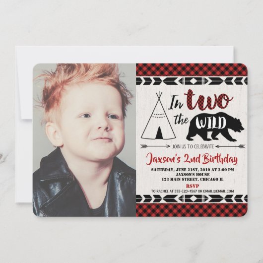 2e verjaardag foto uitnodiging jongen wild twee (Voorkant)