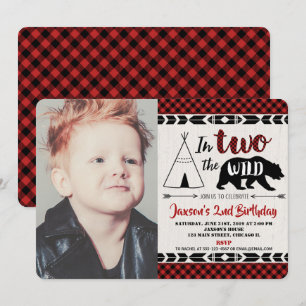2e verjaardag foto uitnodiging jongen wild twee