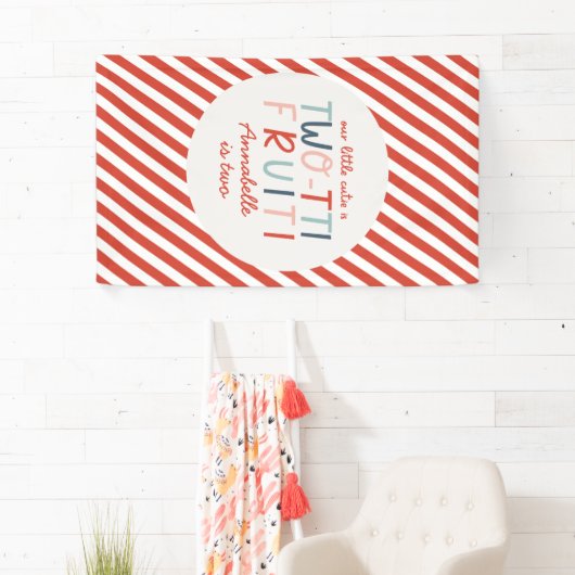 2e verjaardag fruit zomer kinderfeestje streep spandoek (Insitu)