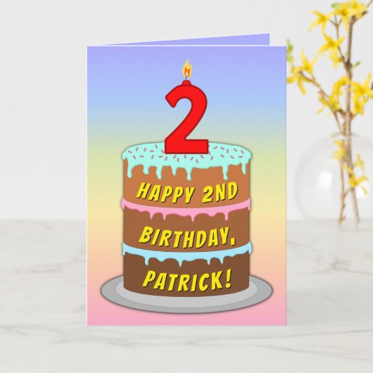 2e verjaardag — Fun Cake & Candle, met aangepaste Kaart (Gele Bloem)