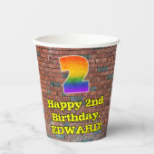 2e verjaardag: Fun Graffiti-geïnspireerde regenboo Papieren Bekers (Voorkant)