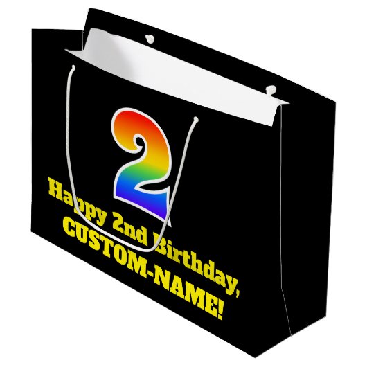 2e verjaardag ~ Fun, kleurrijk, levendig, regenboo Groot Cadeauzakje (Voorkant Gekanteld)