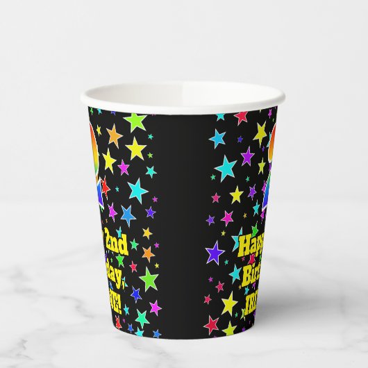 2e verjaardag: Fun Stars Pattern en Rainbow 2 Papieren Bekers (Links)