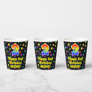 2e verjaardag: Fun Stars Pattern en Rainbow 2 Papieren Bekers