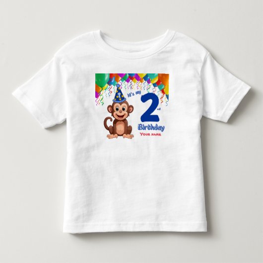 2e Verjaardag gepersonaliseerd T-shirt, Monkey Par Kinder Shirts (Voorkant)