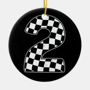 2e verjaardag geruite nummer 2 auto race vlag keramisch ornament
