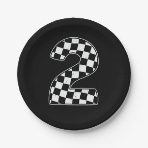 2e verjaardag geruite nummer 2 auto race vlag papieren bordje