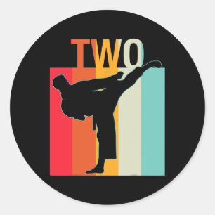 2e Verjaardag Gift Karate Retro Taekwondo Martial Ronde Sticker