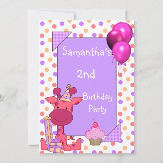 2e verjaardag Giraffe van Birthday Spots Cupcake B Kaart (Voorkant)