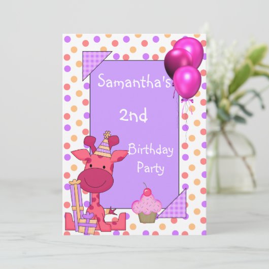 2e verjaardag Giraffe van Birthday Spots Cupcake B Kaart (Staand voorkant)