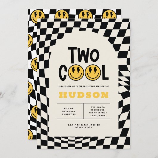 2e verjaardag glimlach gezicht retro zwart wit gro kaart (Voorkant / Achterkant)