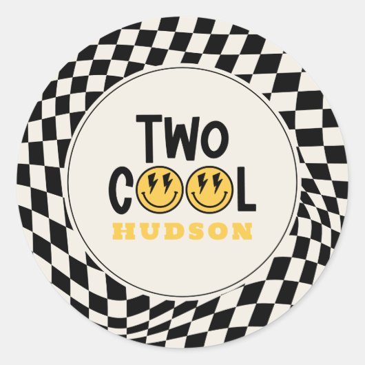 2e verjaardag glimlach gezicht retro zwart wit gro ronde sticker (Voorkant)