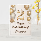 2e verjaardag goudballonnen en Confetti verjaardag Kaart (Gele Bloem)