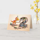 2e verjaardag grote aantal foto | Dino Little Drag Kaart (Gele Bloem)