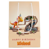 2e verjaardag grote aantal foto | Little Dino Drag Medium Cadeauzakje (Achterkant)