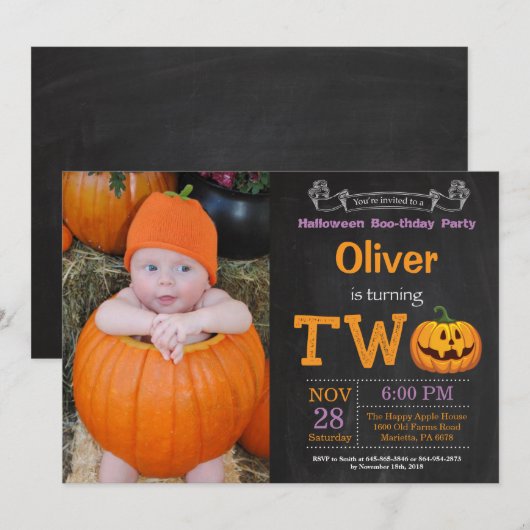 2e verjaardag Halloween Party Fotouitnodiging Kaart (Voorkant / Achterkant)