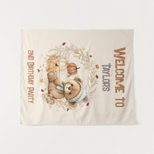 2e Verjaardag Herfst Beer Welkomstbord Tapijt Wandkleed (Voorkant (horizontaal))