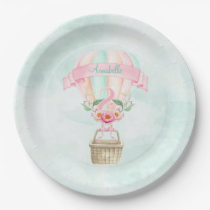 2e verjaardag hete luchtballon mint roze perzik papieren bordje