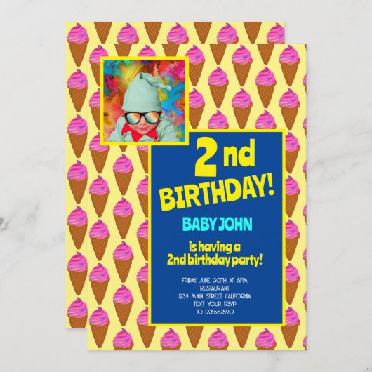 2e verjaardag Ice Cream Kinderen Feest Viering Kaart (Voorkant / Achterkant)