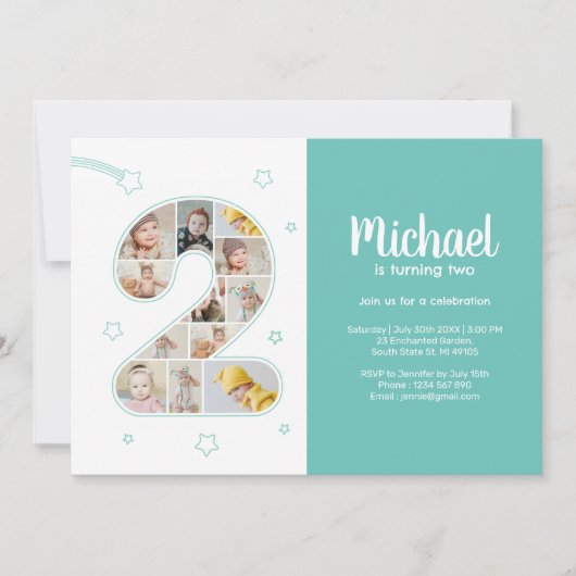 2e verjaardag jongen nummer 2 aangepaste foto coll kaart (Voorkant)
