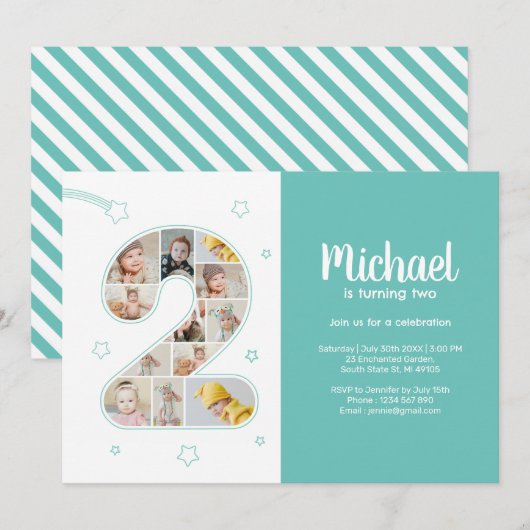 2e verjaardag jongen nummer 2 aangepaste foto coll kaart (Voorkant / Achterkant)