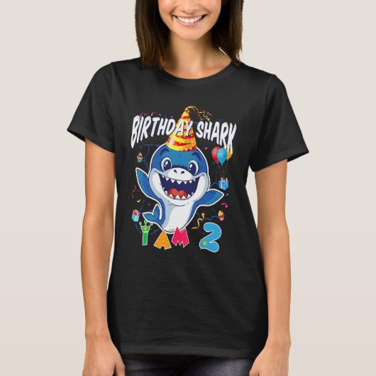 2e verjaardag Jongen Shark Birthday Party Ik ben 2 T-shirt (Voorkant)