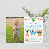 2e verjaardag jongetje kleine monsterverjaardagfot kaart (Staand voorkant)