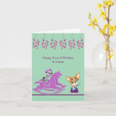 2e verjaardag Kaart met kattenhobbypaard en hond (Gele Bloem)