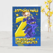 2e Verjaardag Kaart met Schattige Blue Monster - M (Gele Bloem)