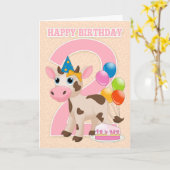 2e verjaardag Kaart met weinig Koe taart en ballon (Gele Bloem)