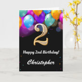 2e verjaardag Kaart zwarte en goudkleurige ballonn (Gele Bloem)