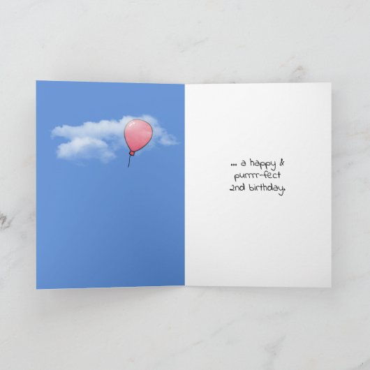 2e verjaardag kat en ballon Kaart (Binnen)